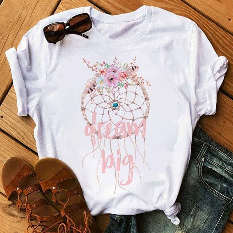 T-shirt à col rond imprimé Boho Feather