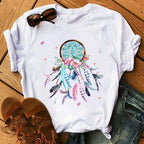 T-shirt à col rond imprimé Boho Feather