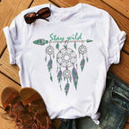 T-shirt à col rond imprimé Boho Feather