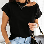 T-shirt coton manches courtes à une épaule dégagé