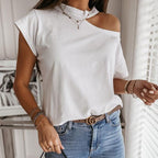 T-shirt coton manches courtes à une épaule dégagé