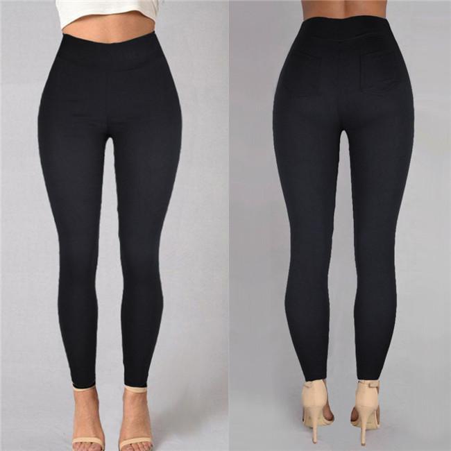 Taille Haute Couleur Unie Pantalon Serré