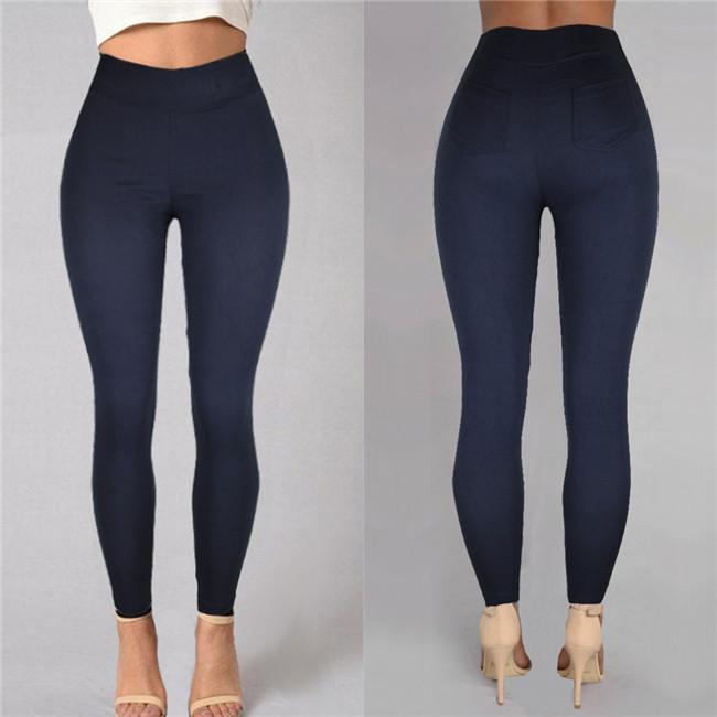 Taille Haute Couleur Unie Pantalon Serré