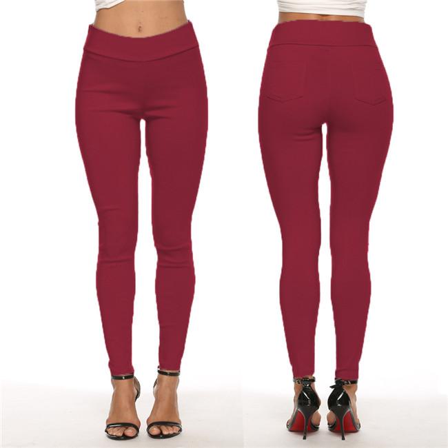 Taille Haute Couleur Unie Pantalon Serré