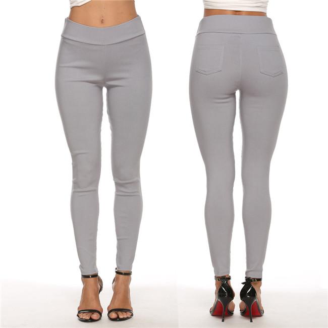 Taille Haute Couleur Unie Pantalon Serré