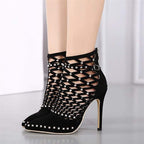Cross-strap suede stiletto heels