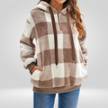 Pull à capuche pour femme - Maille douce - Coupe décontractée - Demi-zip - Motif à carreaux - Avec capuche