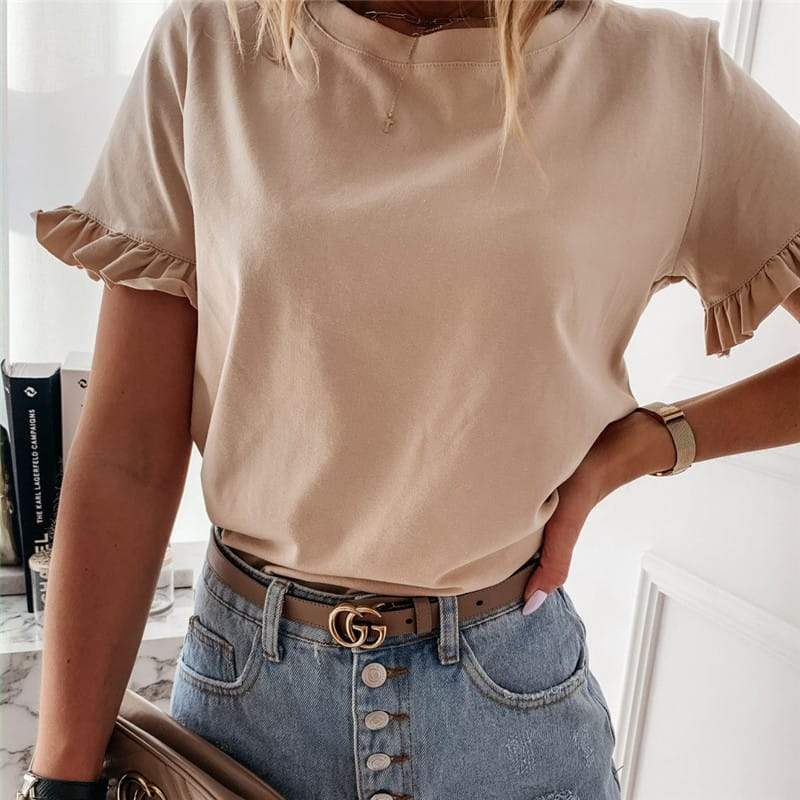 U- shirt Mode Couleur UnIe Manches Ébouriffées