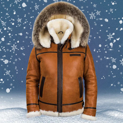 EnglishMeti - Sheepskin winter jacket with fur hood