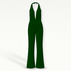 Green Women's Sleeveless Jumpsuit and Wide Leg & Deep V Neck