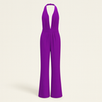 Purple Women's Sleeveless Jumpsuit and Wide Leg & Deep V Neck
