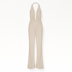 White Women's Sleeveless Jumpsuit and Wide Leg & Deep V Neck