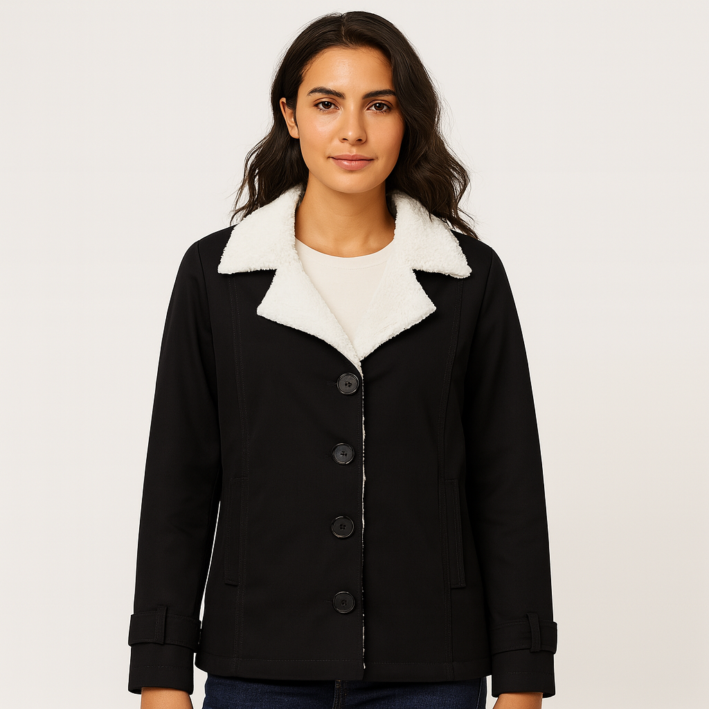 Veste d'hiver chaude doublée avec revers crantés pour femme