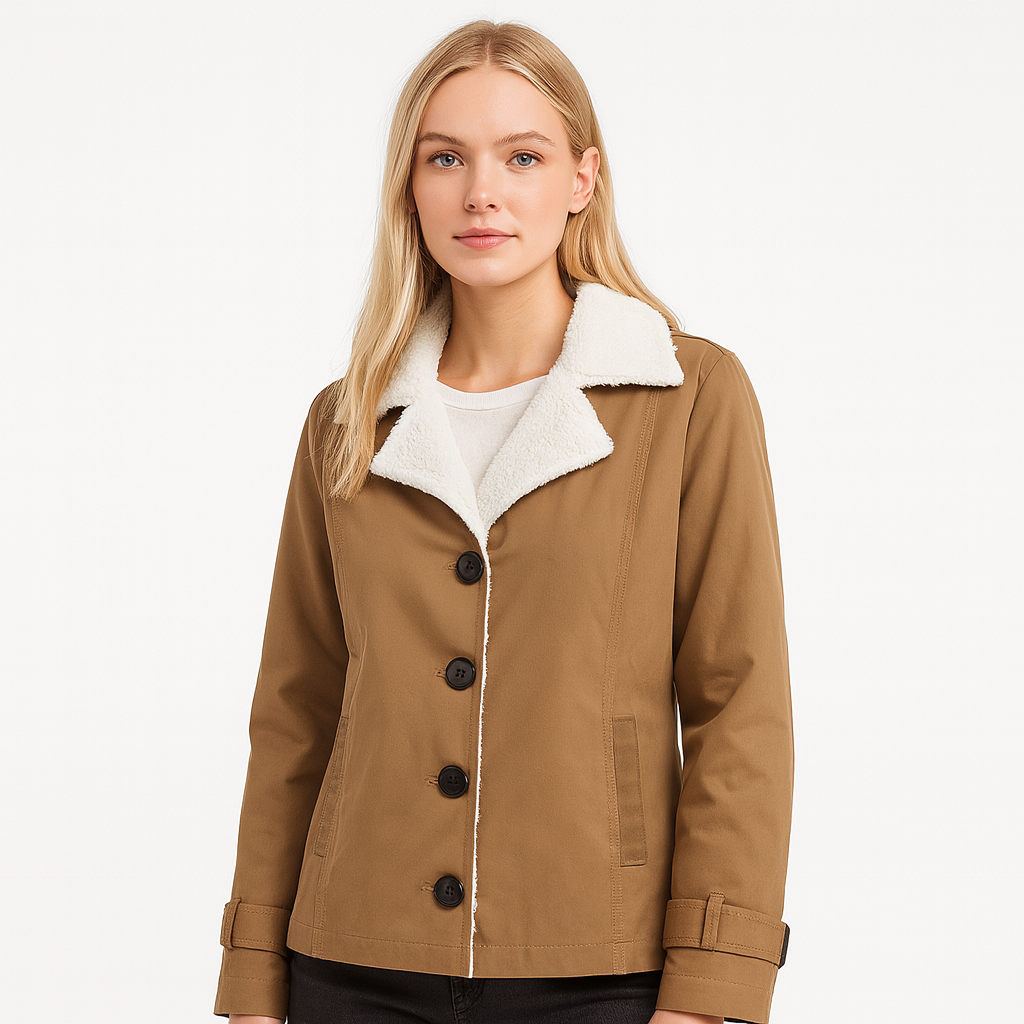 Veste d'hiver chaude doublée avec revers crantés pour femme