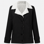 Black Women's warm lined winter jacket with notched lapels