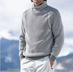 Pull en maille côtelée beige pour homme à col roulé