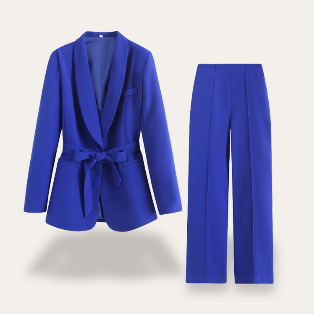 Blazer pour femme avec ceinture et pantalon à jambes larges, ensemble deux pièces