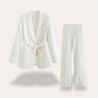Blazer pour femme avec ceinture et pantalon à jambes larges, ensemble deux pièces