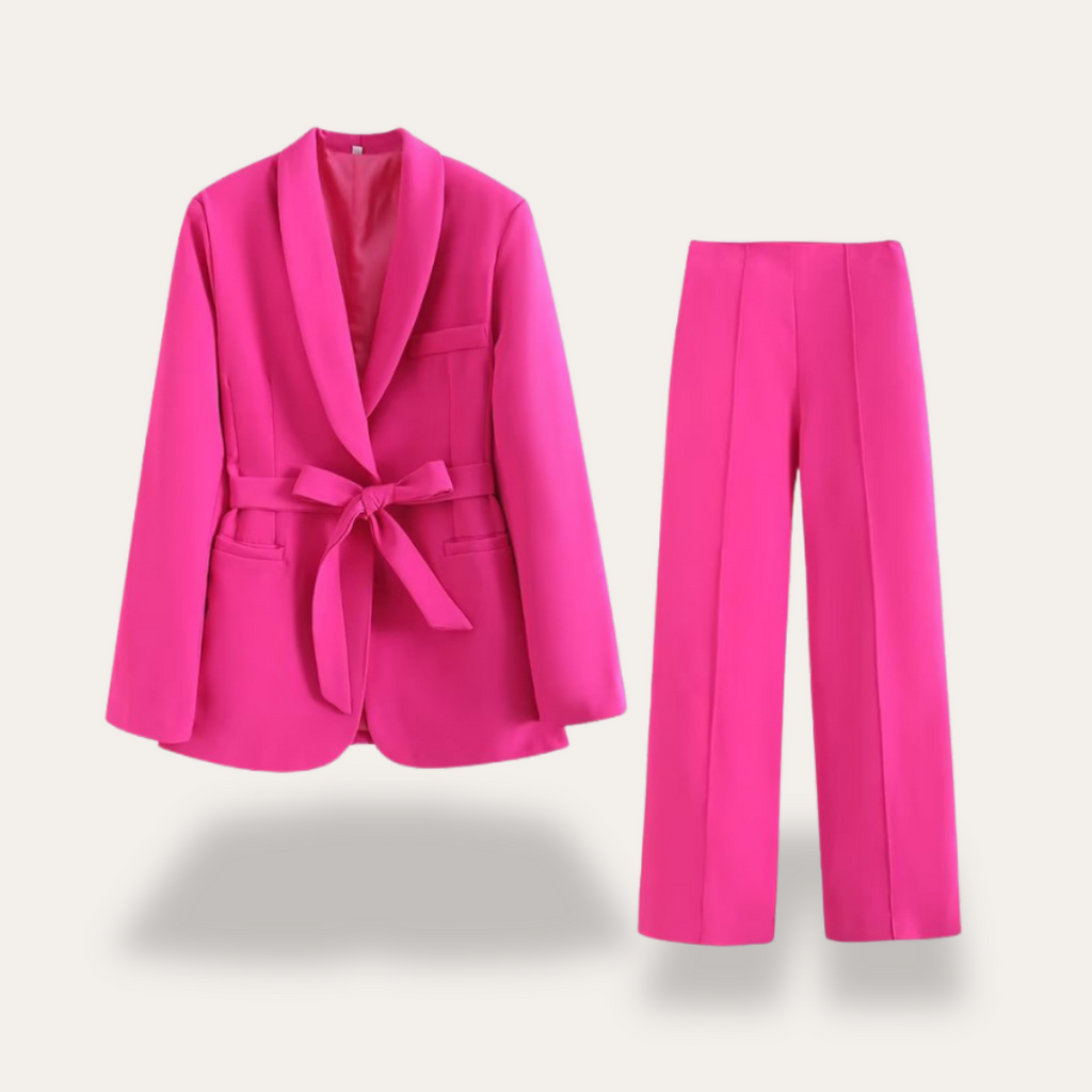 Blazer pour femme avec ceinture et pantalon à jambes larges, ensemble deux pièces