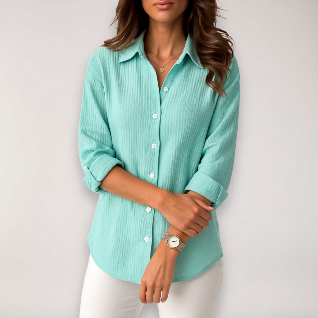 Chemise pour femme avec patte de boutonnage et manches retroussées