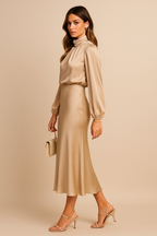 Robe midi pour femme à col montant