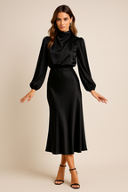 Robe midi pour femme à col montant
