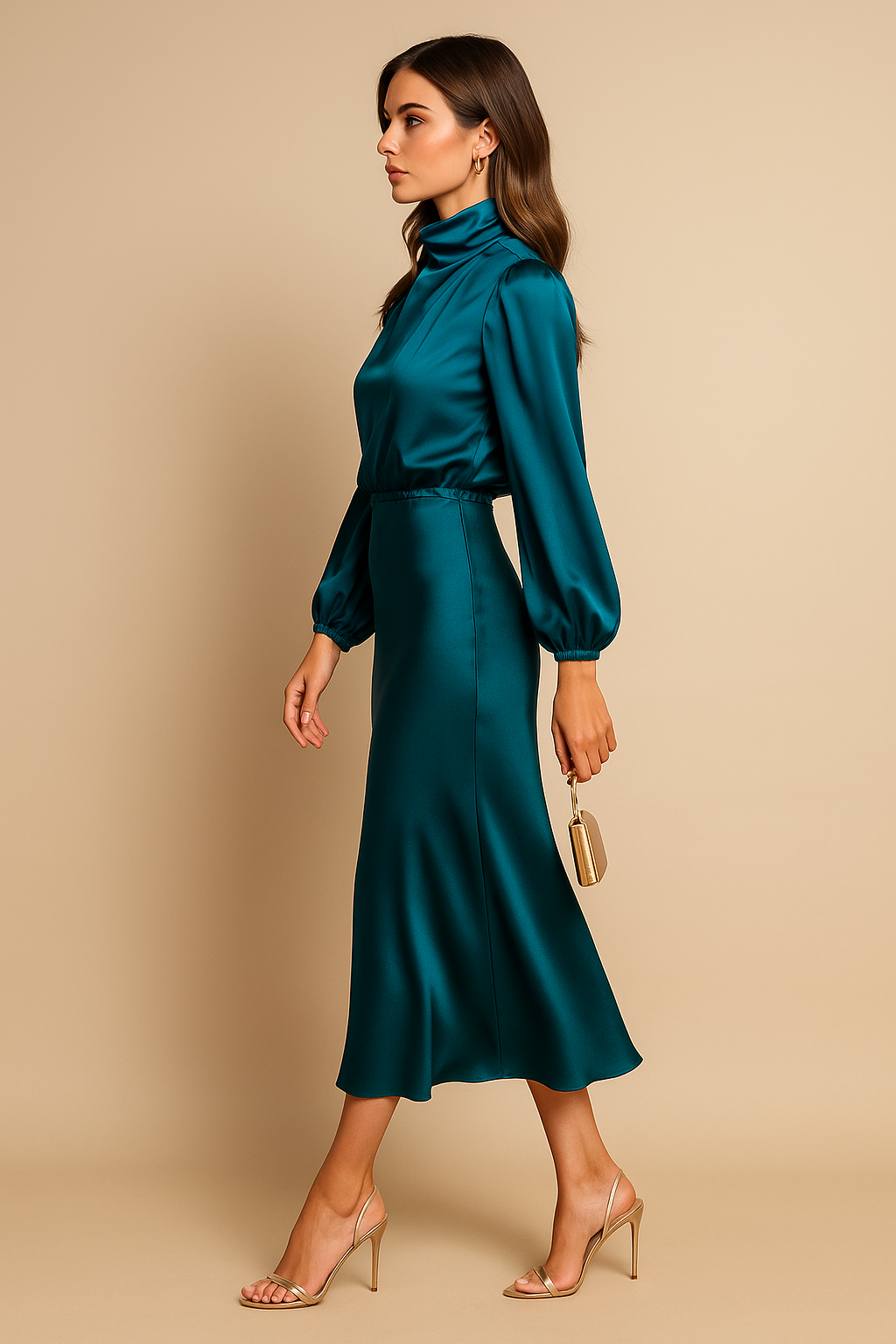 Robe midi pour femme à col montant