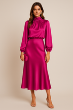 Robe midi pour femme à col montant