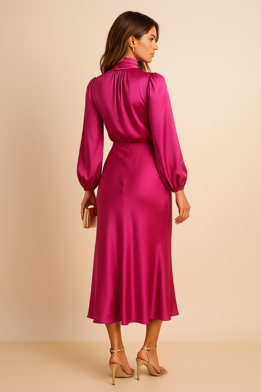 Robe midi pour femme à col montant