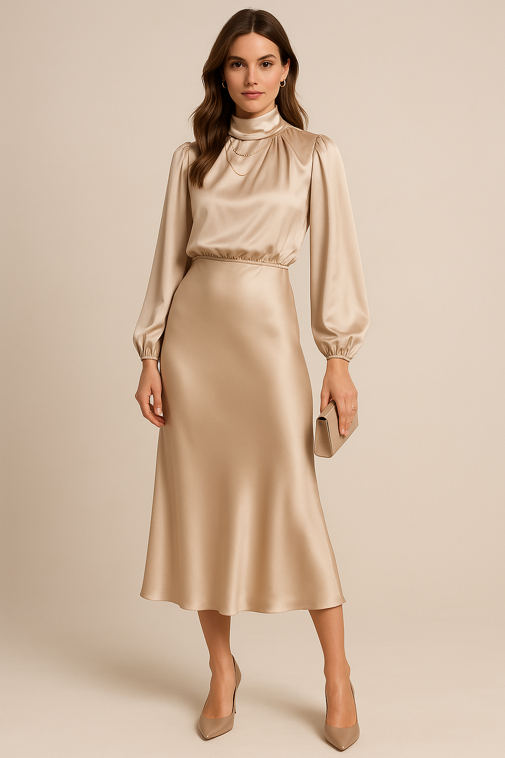 Robe midi pour femme à col montant