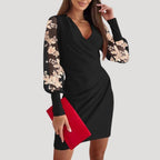 Women's short wrap dress, sheer sleeves and V-neck