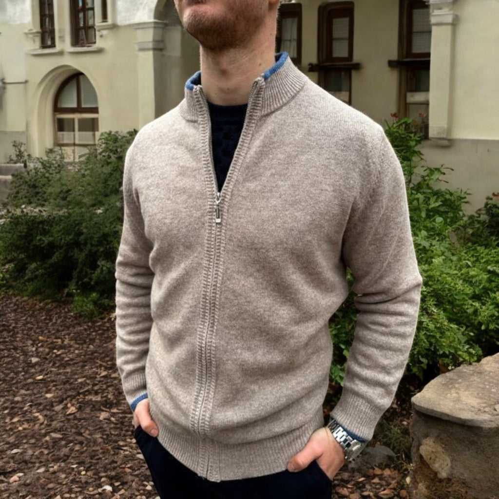 FrenchMerino - Gilet en laine pour homme avec fermeture éclair, spécial automne