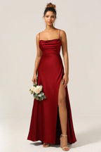 Robe de soirée longue en satin avec décolleté drapé et dos nu