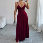 Robe longue scintillante à bretelles de soirée