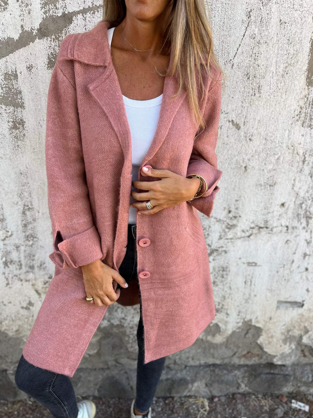 Long women's coat with a wrap closure | Elegant cotton coat for spring and autumn