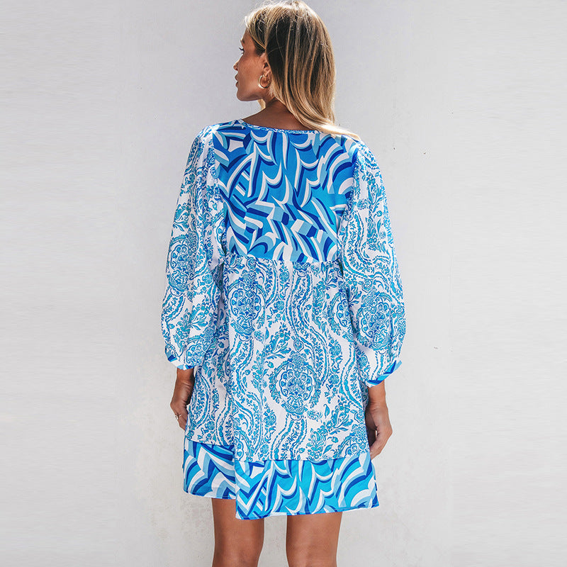 Robe courte imprimée multi-poches décontractée
