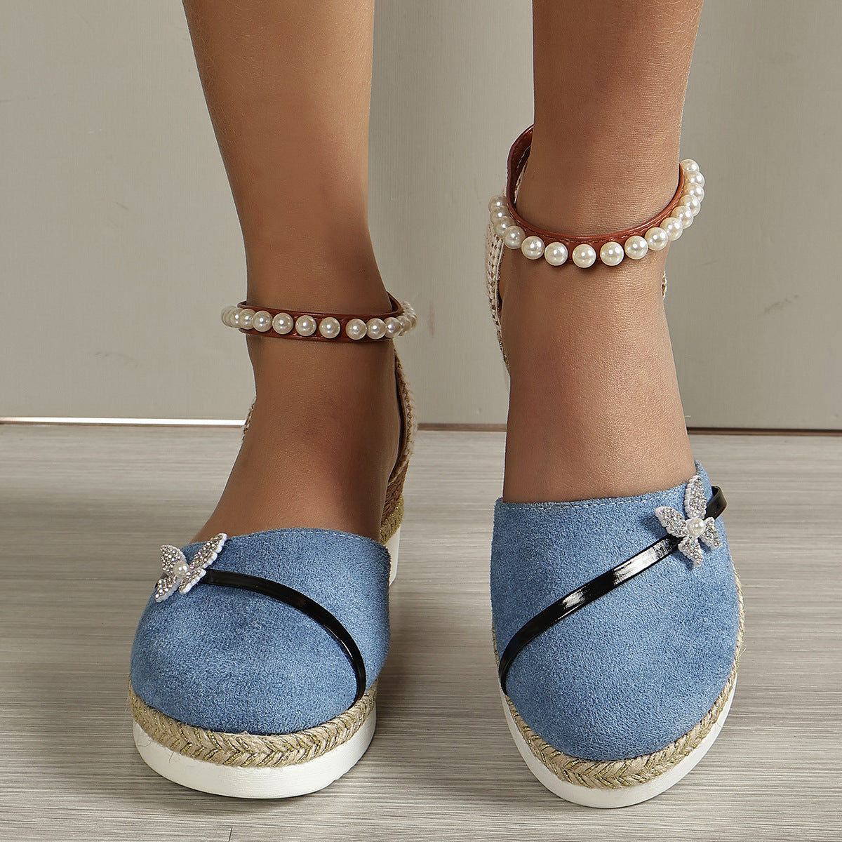 Chaussure compensée à nœud en corde de paille tressée - Chic&Shines