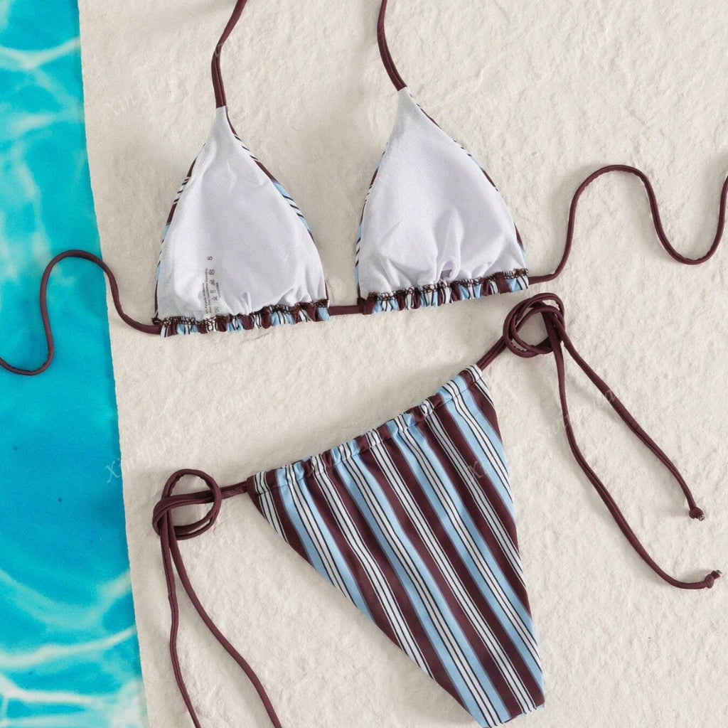 Laure — Maillot de bain à liens à nouer rayé