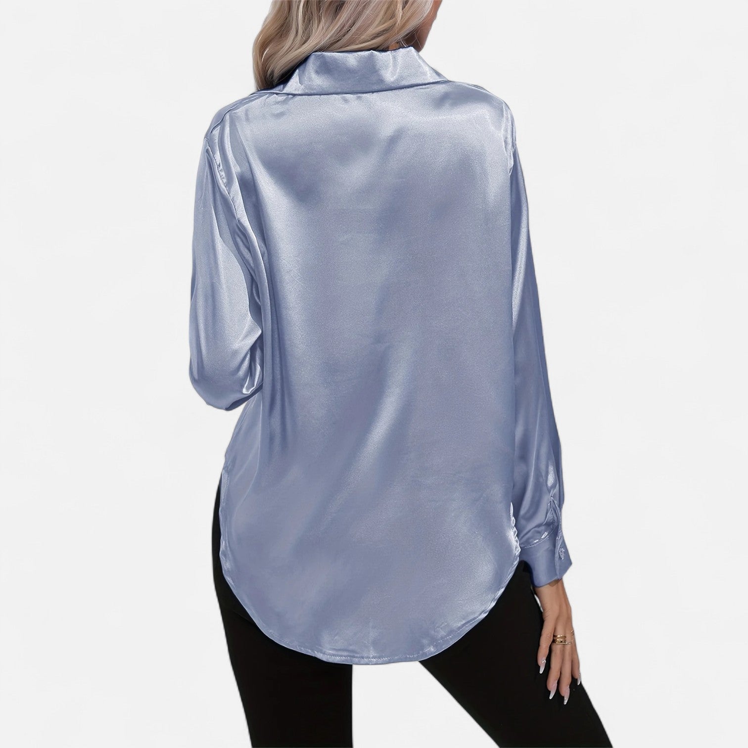 Chemisier boutonné en satin pour femme – Chemise classique à manches longues et revers