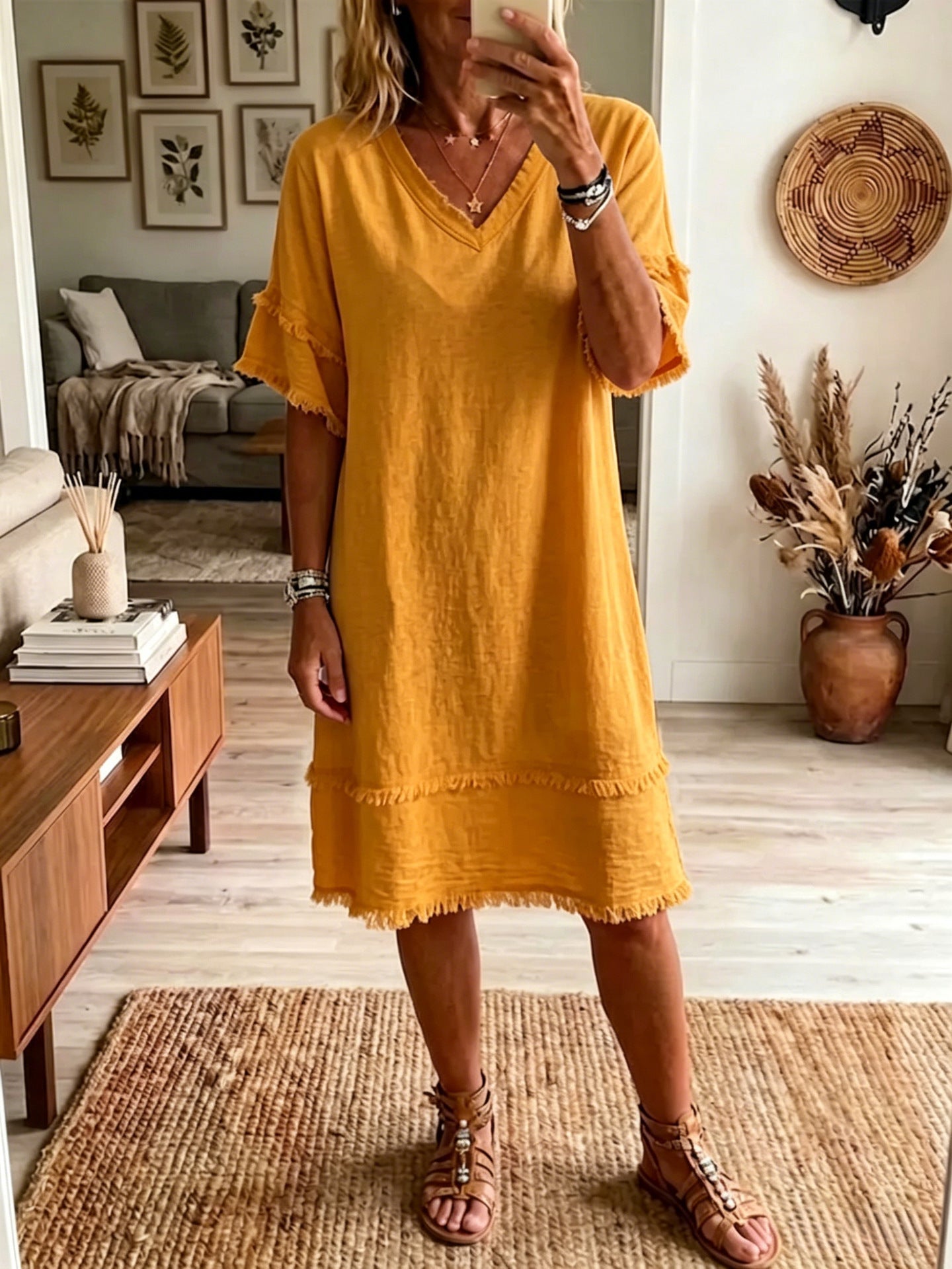 Robe fluide encolure V — Élégance casual intemporelle
