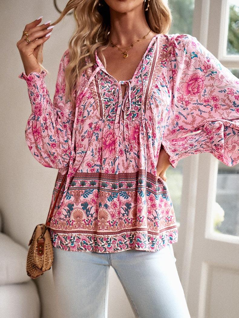Blouse Bohème Femme en Coton Imprimé Floral