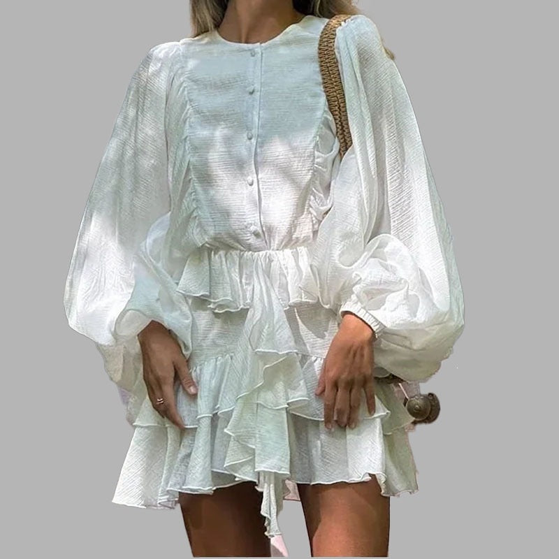 Robe longue manches froncées couleur unie
