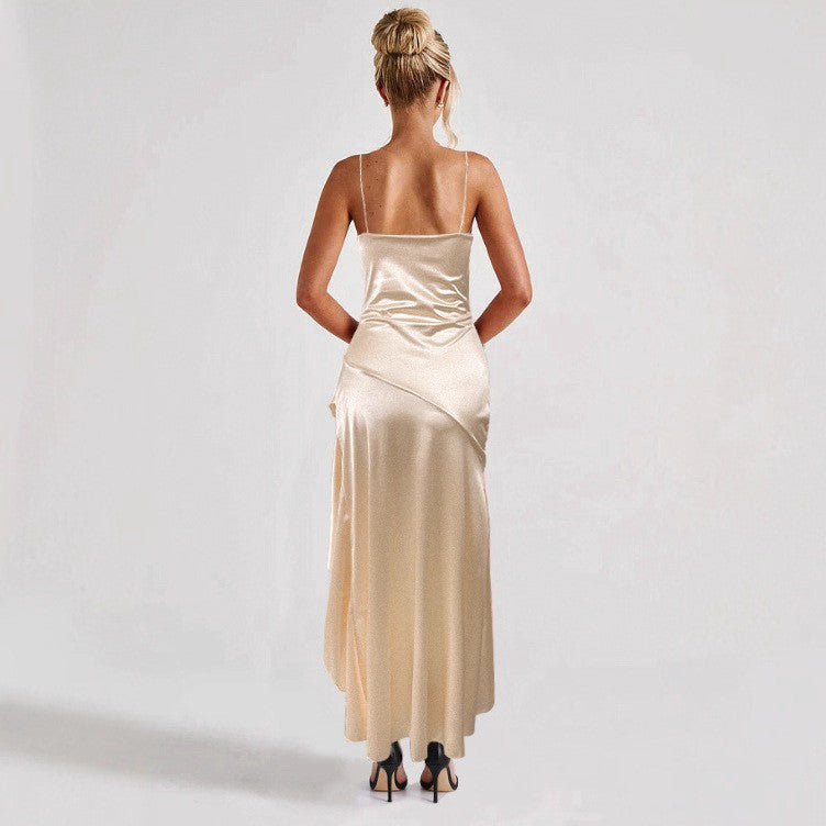 Robe dénudée ceintrée couleur abricot