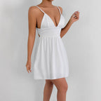 Pure white backless halter mini dress