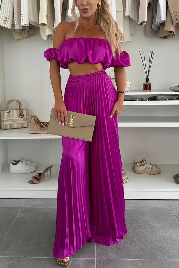 Ensemble haut tube et pantalon larges en satin - Chic&Shines