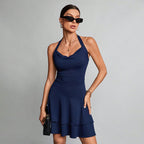 Blue halter neck mini dress
