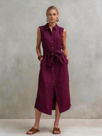 Robe droite lin-coton sans manches teinte unie