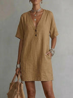 Robe lin-coton boutons — Coupe ample et intemporelle