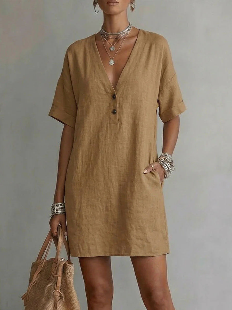 Robe lin-coton boutons — Coupe ample et intemporelle