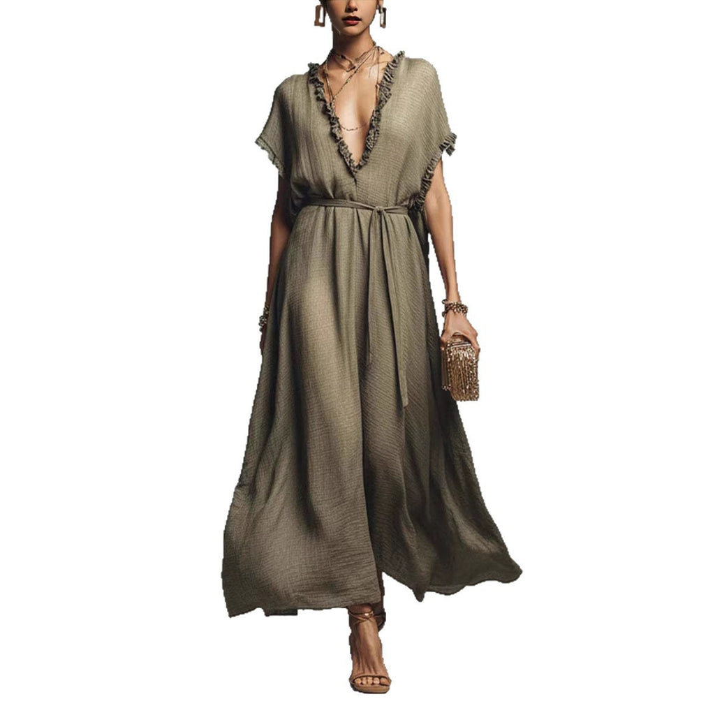 Robe loose-fit col V — Élégance décontractée